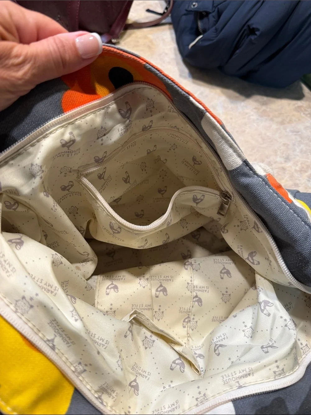 Floral Canvas Tote Bag in Charcoal with Yellow & Orange Accents